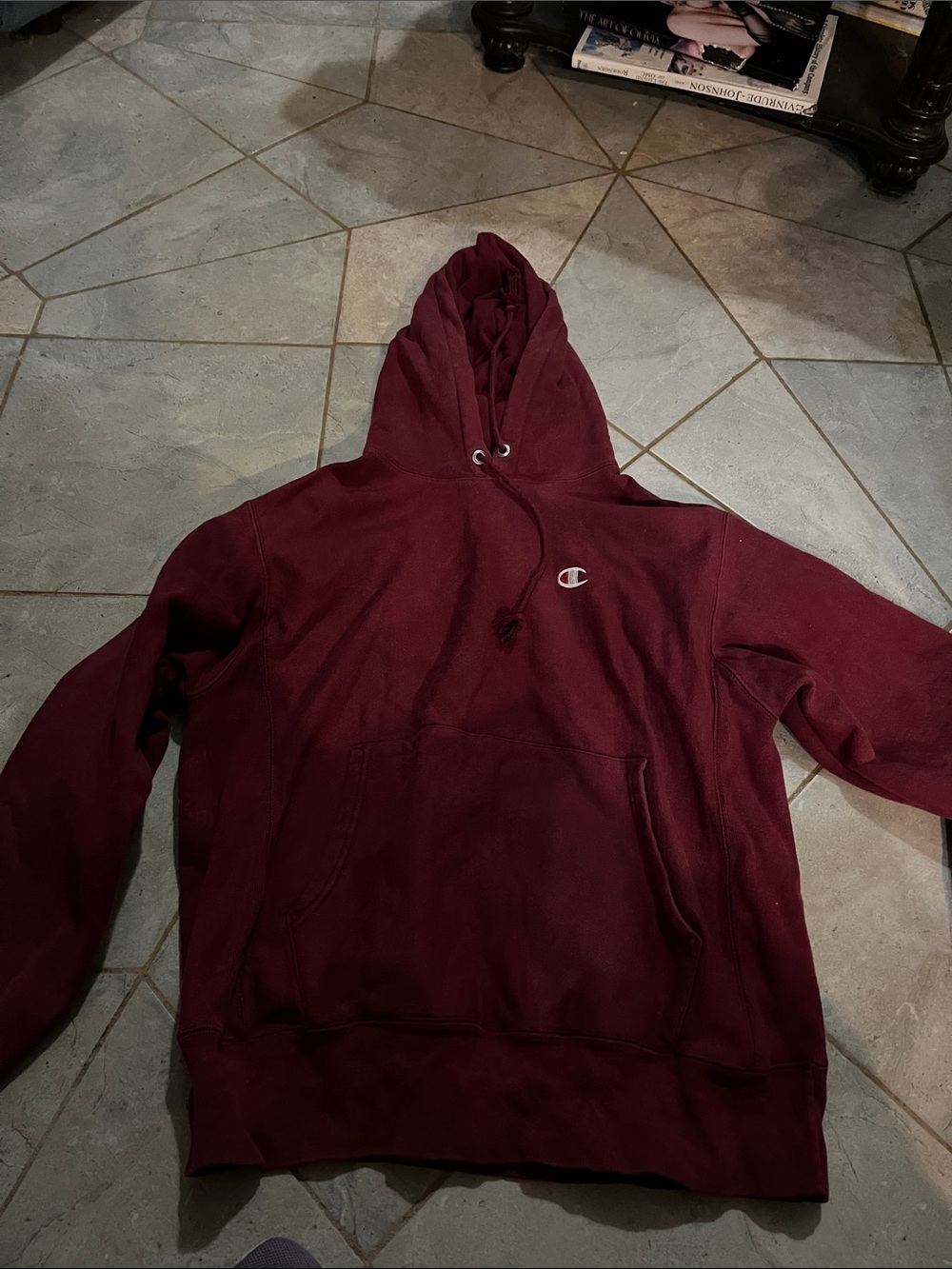 Champion Maroon Crewneck Hoodie with Front Pocket